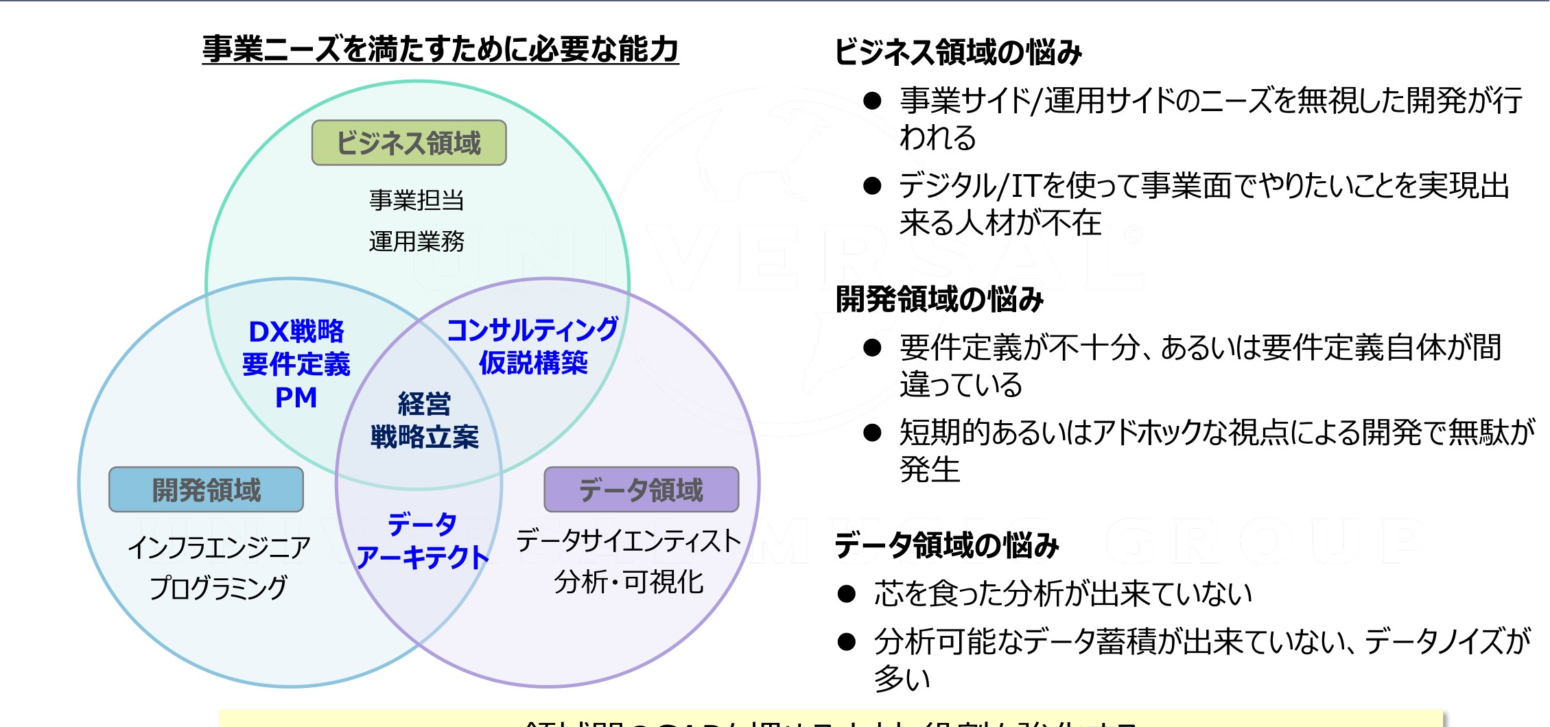 各領域をつなぐ役割（事業・開発・データのギャップを埋める）